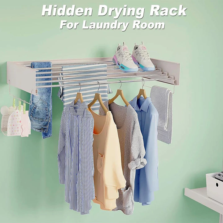 Elevate Your Drying Experience with Our Stylish Indoor Wall-Mounted Retractable Clothes Drying Rack - The Perfect Collapsible Solution for Towels and Garments