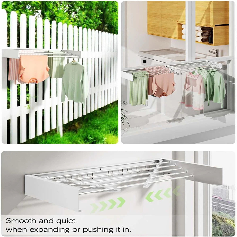 Elevate Your Drying Experience with Our Stylish Indoor Wall-Mounted Retractable Clothes Drying Rack - The Perfect Collapsible Solution for Towels and Garments