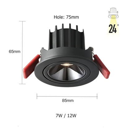 Led Downlight Recessed Deep Anti-glare Led Ceiling Downlights Single/ Double Dimmable 12W 24W For Home Bedroom Spot Office Lamp