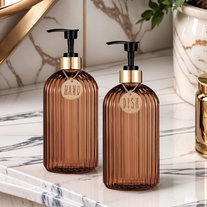 Chic Amber Dish Soap Dispenser - Elevate Your Kitchen and Bathroom with Style and Functionality
