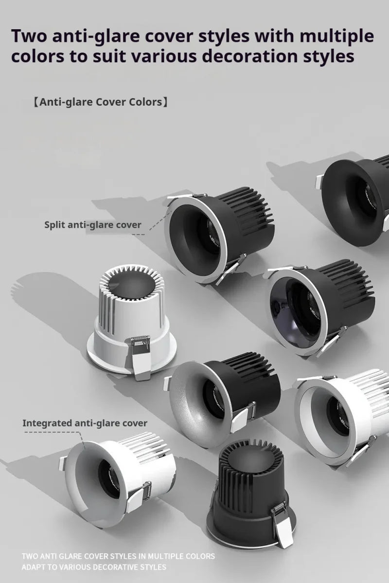 Recessed LED Downlight COB 9W 12W 15W 18W 24W 360° Adjustable Angle Ceiling Lamp Round Panel Light Dimmable Spotlight 110V 220V