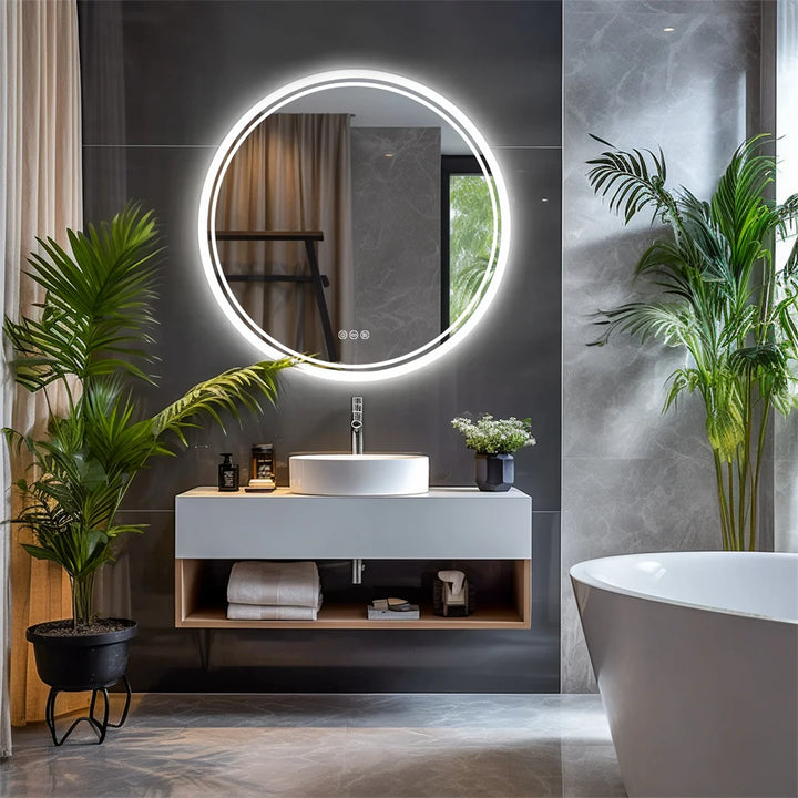 Illuminate Your Space with the 80cm Round LED Bathroom Mirror - Touch Screen, Dimmable, and Anti-Fog Technology