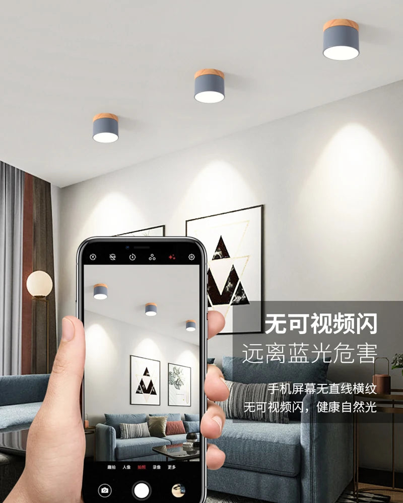 LED Downlight dimmable 5W 7W 9W12W15W Nordic wood modern Led surface mounted ceiling light spotlight, interior decoration light