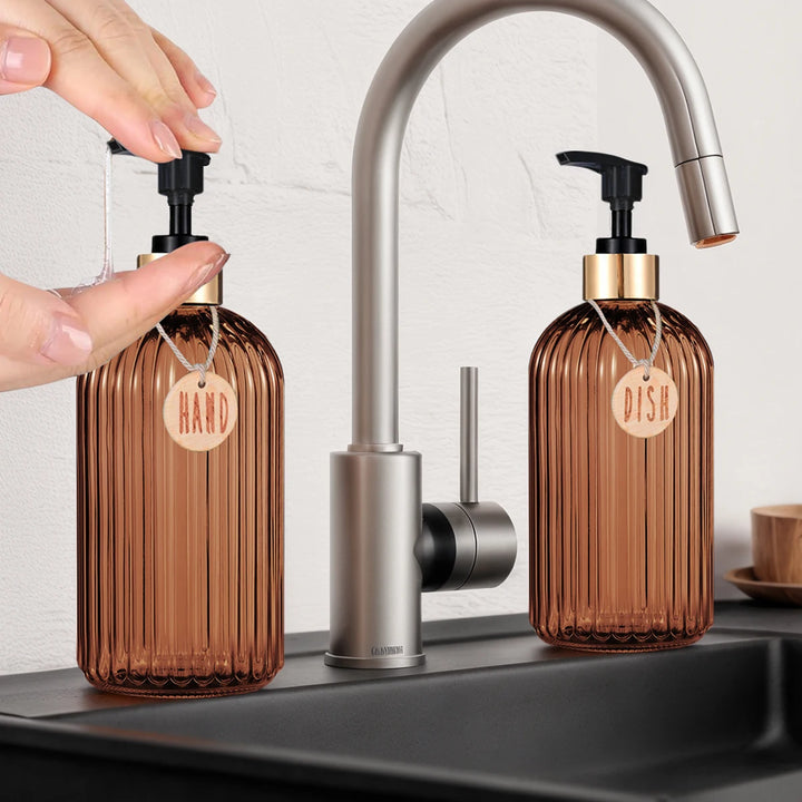 Chic Amber Dish Soap Dispenser - Elevate Your Kitchen and Bathroom with Style and Functionality