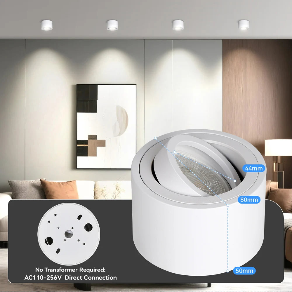 LED Downlight Angle Adjustable LED Ceiling Light Dimmable Surface Mounted Downlight Ceiling Spot Lights Indooor Light Home Decor