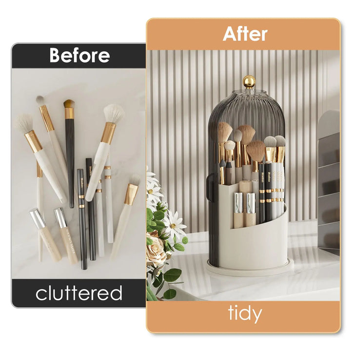 Revolutionize Your Beauty Routine with the YOOLENS 360-Degree Rotating Makeup Brush Organizer - Stylish, Dustproof, and Perfect for Any Space!