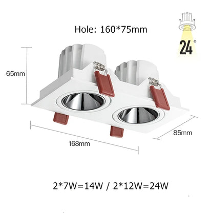 Led Downlight Recessed Deep Anti-glare Led Ceiling Downlights Single/ Double Dimmable 12W 24W For Home Bedroom Spot Office Lamp