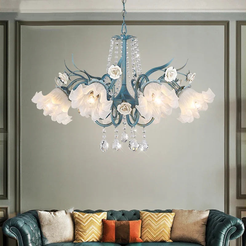 Modern Flower Chandelier French Living Room Chandelier For Dining Room Bedroom Hotel Shop Decor Luxury LED Crystal Chandelier