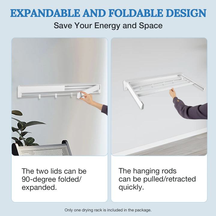 Space-Saving Foldable 7-Rod Wall-Mounted Drying Rack - Versatile Retractable Dryer for All Your Drying Needs