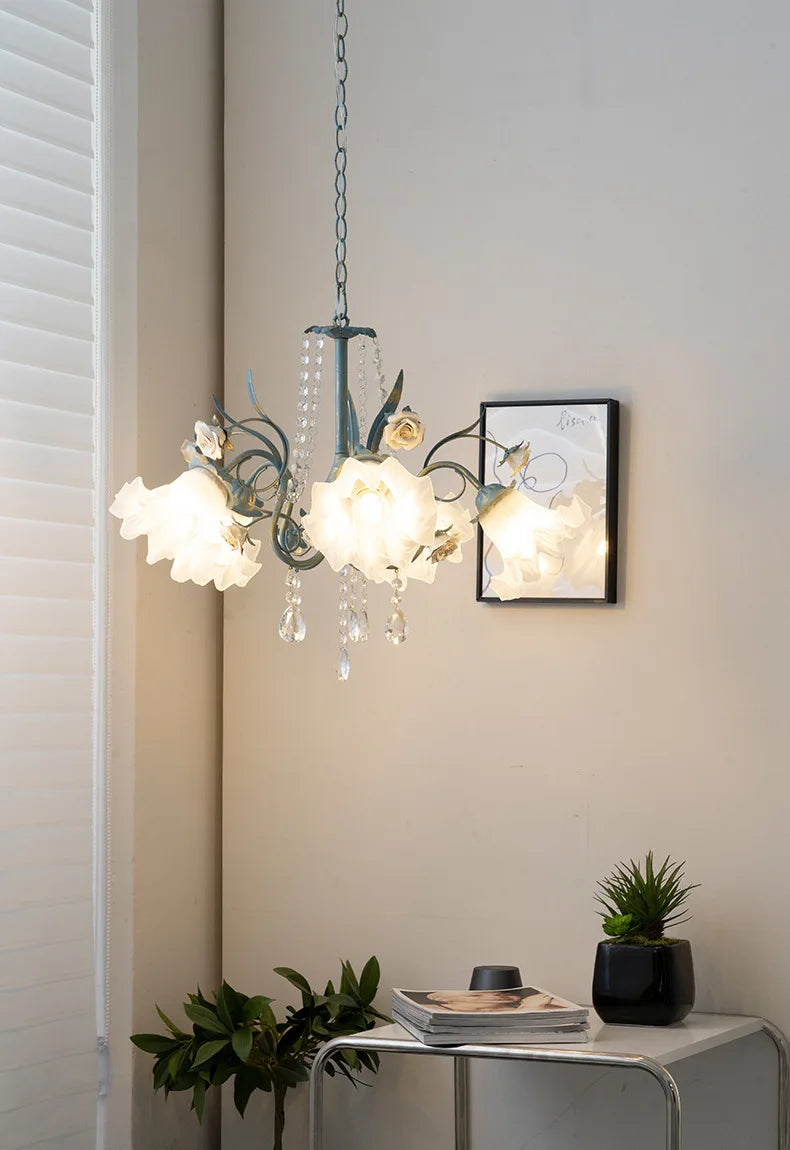 Modern Flower Chandelier French Living Room Chandelier For Dining Room Bedroom Hotel Shop Decor Luxury LED Crystal Chandelier