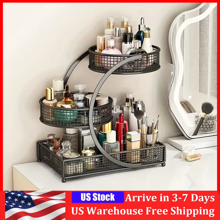 Transform Your Beauty Space with the Multi-Layer Metal Makeup Storage Rack - Effortless Organization for Every Cosmetic Lover