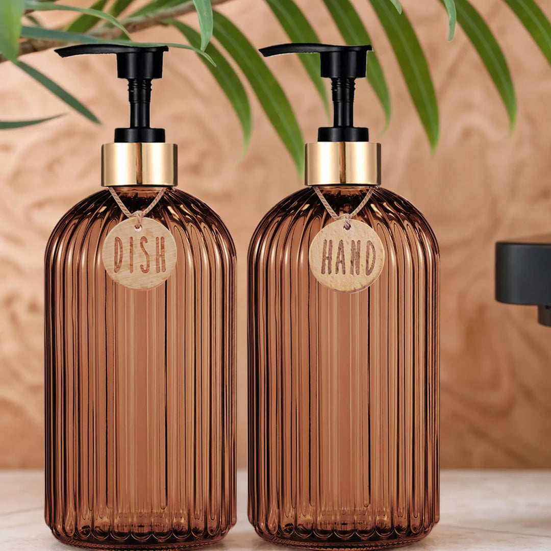 Chic Amber Dish Soap Dispenser - Elevate Your Kitchen and Bathroom with Style and Functionality