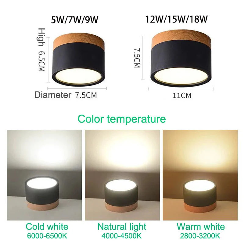 LED Downlight dimmable 5W 7W 9W12W15W Nordic wood modern Led surface mounted ceiling light spotlight, interior decoration light