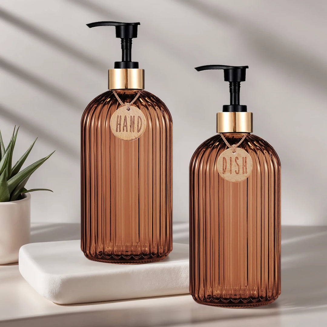 Chic Amber Dish Soap Dispenser - Elevate Your Kitchen and Bathroom with Style and Functionality