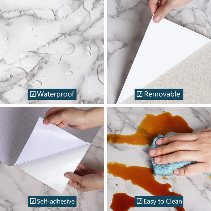 Transform Your Space with 55cm Waterproof Marble Vinyl Self-Adhesive Wallpaper - Perfect for Kitchens and Living Rooms