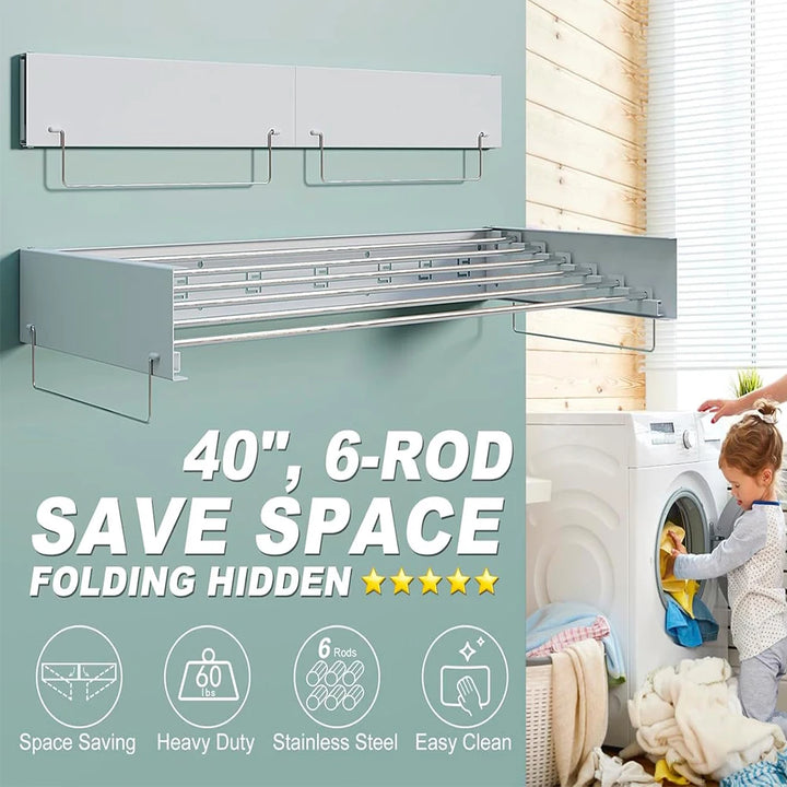 Elevate Your Drying Experience with Our Stylish Indoor Wall-Mounted Retractable Clothes Drying Rack - The Perfect Collapsible Solution for Towels and Garments
