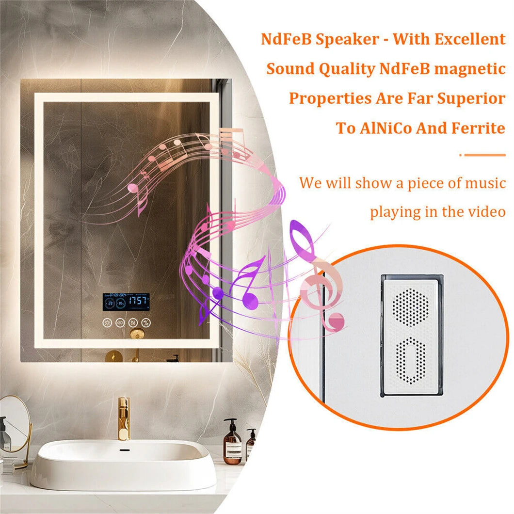 Transform Your Bathroom with the Smart LED Rectangular Mirror Featuring Bluetooth Speakers, Time & Temperature Display, and Anti-Fog Technology