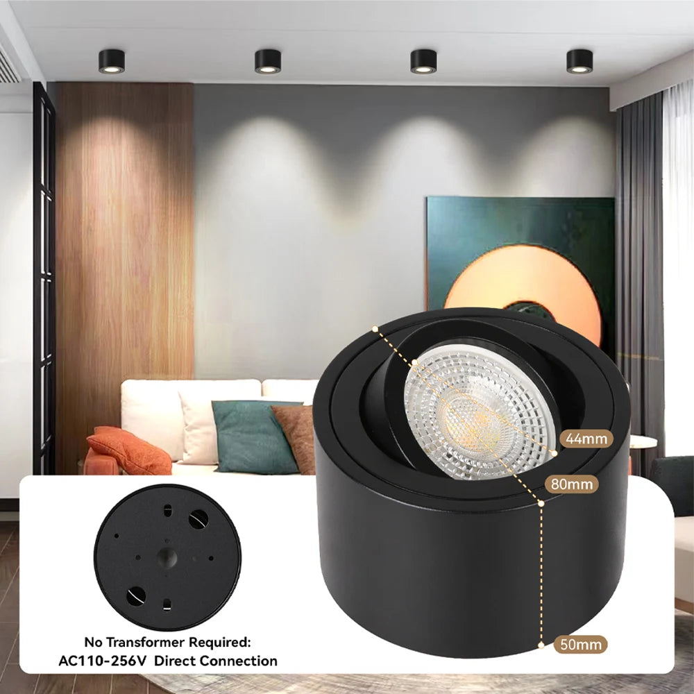 LED Downlight Angle Adjustable LED Ceiling Light Dimmable Surface Mounted Downlight Ceiling Spot Lights Indooor Light Home Decor