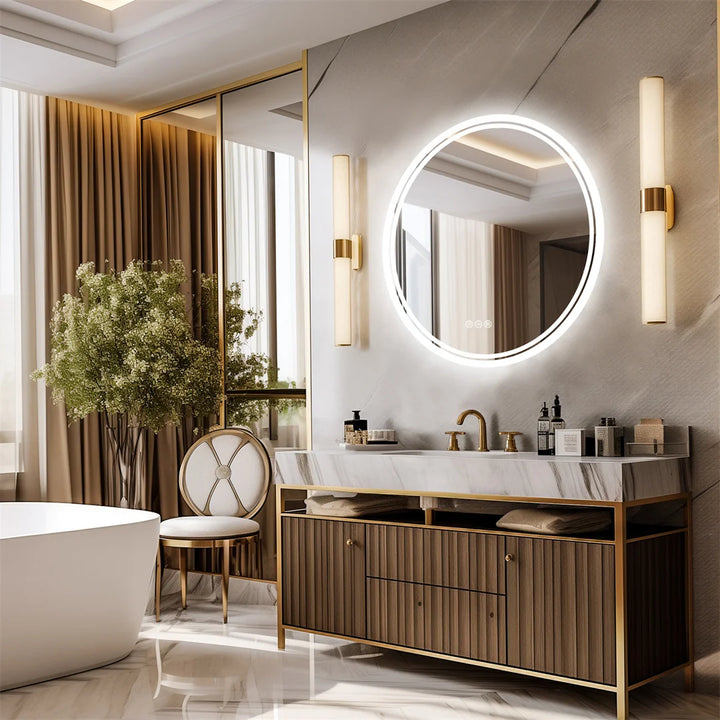 Illuminate Your Space with the 80cm Round LED Bathroom Mirror - Touch Screen, Dimmable, and Anti-Fog Technology