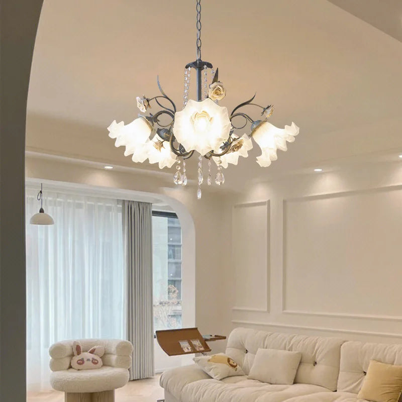 Modern Flower Chandelier French Living Room Chandelier For Dining Room Bedroom Hotel Shop Decor Luxury LED Crystal Chandelier