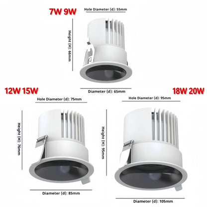 Recessed LED Downlight COB 9W 12W 15W 18W 24W 360° Adjustable Angle Ceiling Lamp Round Panel Light Dimmable Spotlight 110V 220V