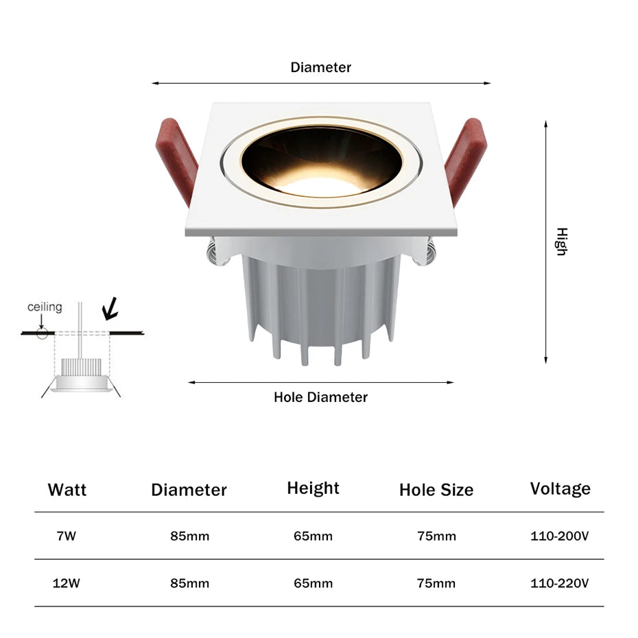 Led Downlight Recessed Deep Anti-glare Led Ceiling Downlights Single/ Double Dimmable 12W 24W For Home Bedroom Spot Office Lamp