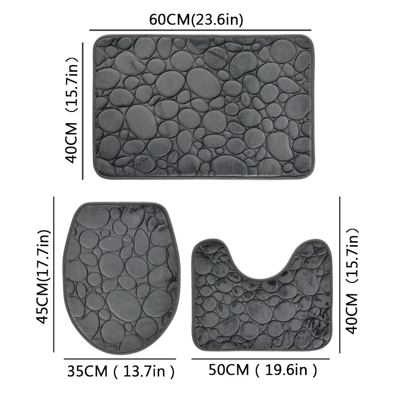 Elevate Your Bathroom with Our Luxurious Three-Piece Non-Slip Floor Mat Set – Soft, Water-Absorbing, and Eco-Friendly Design with Modern Stone Pattern
