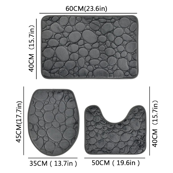 Elevate Your Bathroom with Our Luxurious Three-Piece Non-Slip Floor Mat Set – Soft, Water-Absorbing, and Eco-Friendly Design with Modern Stone Pattern