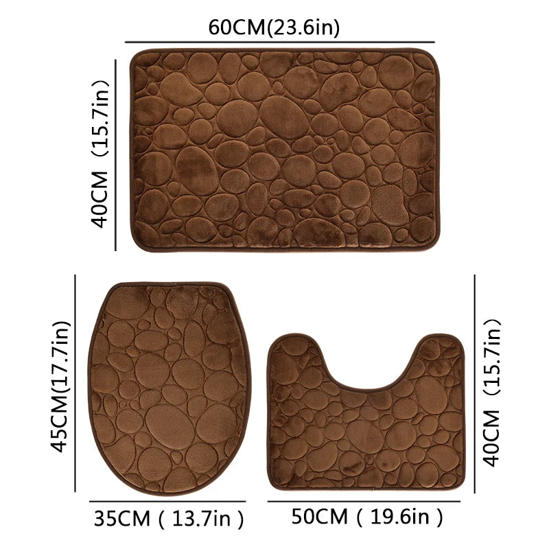 Elevate Your Bathroom with Our Luxurious Three-Piece Non-Slip Floor Mat Set – Soft, Water-Absorbing, and Eco-Friendly Design with Modern Stone Pattern