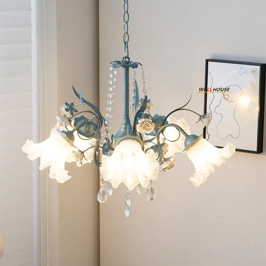Modern Flower Chandelier French Living Room Chandelier For Dining Room Bedroom Hotel Shop Decor Luxury LED Crystal Chandelier