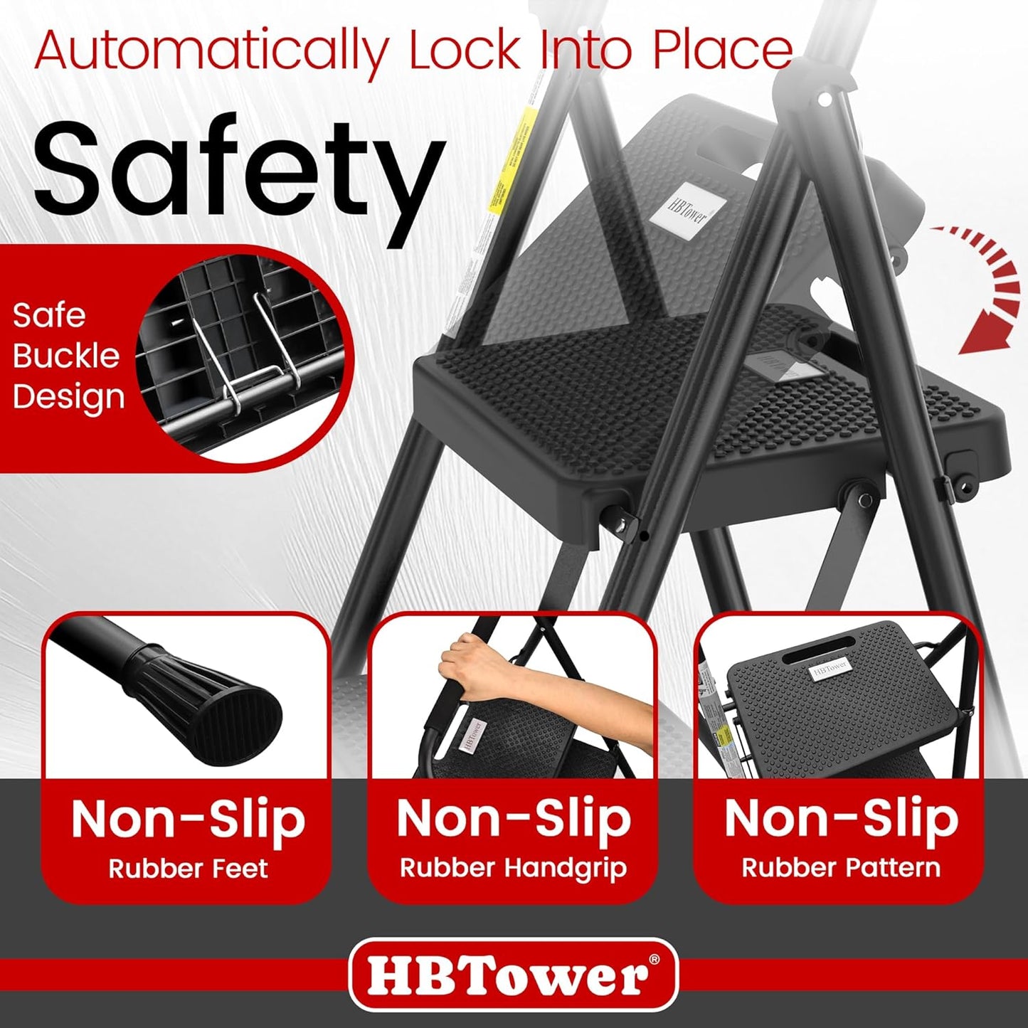 Step Ladder, Folding Step Stool with Wide Anti-Slip Pedal, Sturdy Steel Ladder, Convenient Handrail, Lightweight, Portable Steel Step Stool