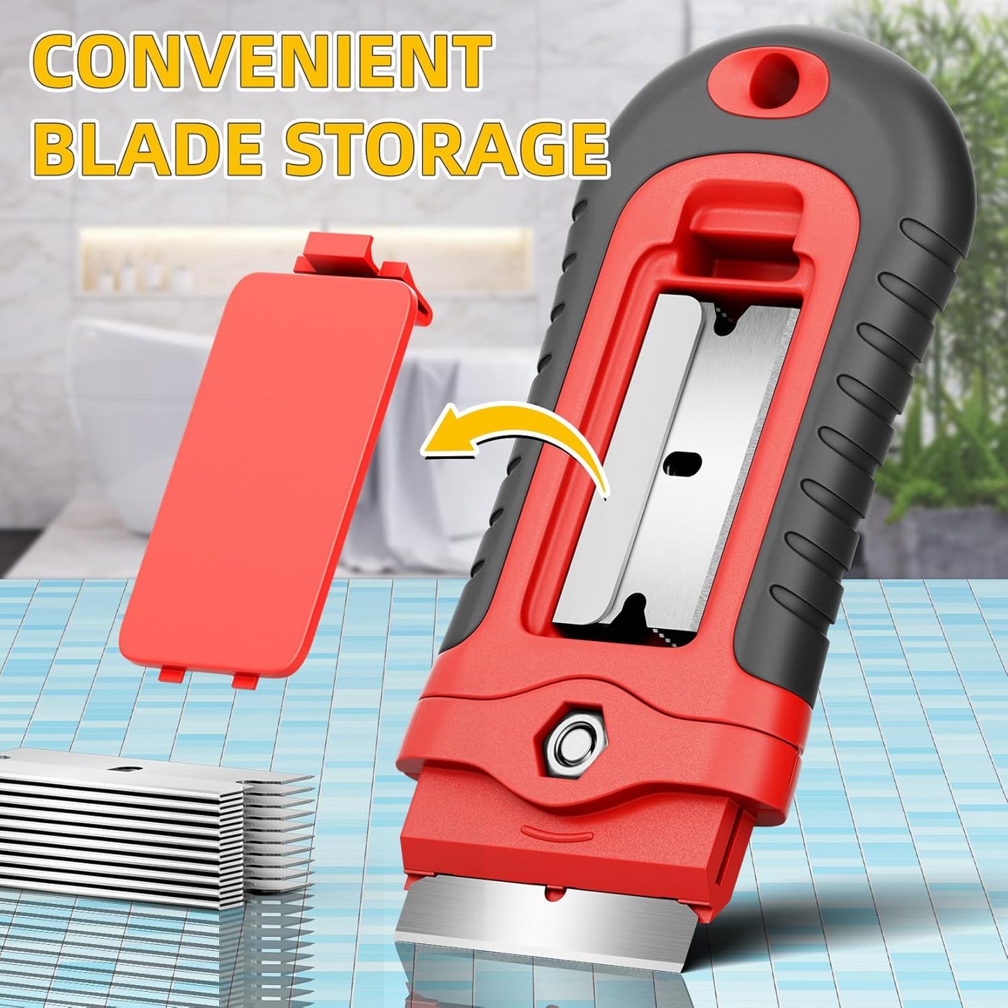 1 Pack Razor Blade Scraper with 15 Extra Blades, Scraper Tool for Cleaning Window, Paint, Cooktop, Oven, Glass Stove Top Scraper, Razor Scraper with Buit-In Blade Storage