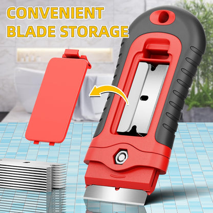 1 Pack Razor Blade Scraper with 15 Extra Blades, Scraper Tool for Cleaning Window, Paint, Cooktop, Oven, Glass Stove Top Scraper, Razor Scraper with Buit-In Blade Storage
