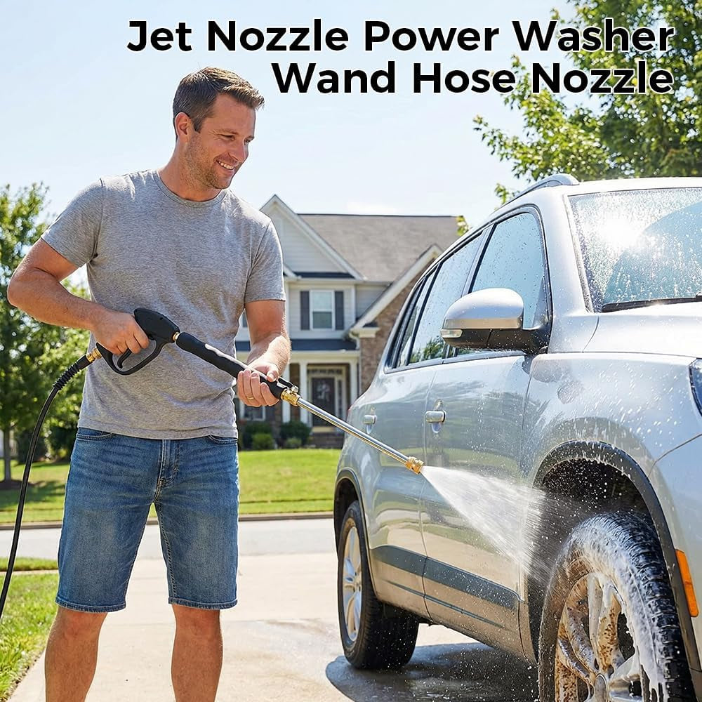 High Pressure Hose Nozzle for Garden: Metal Power Washer Wand Jet Nozzle with 3 Spray Tips - Heavy Duty Brass Connector, Hose Pressure Cleaner for Car, Patio, Driveway, Deck Cleaning (Black)