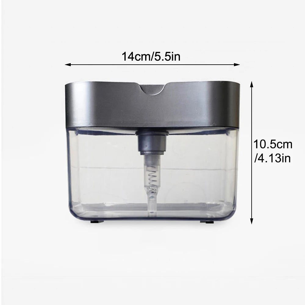 1 for Household Kitchen 2 in 1 Pressing Soap Liquid Box, Easy to Replenish, Durable, for Sponge, Dish Cloth, Pot Brush, Black