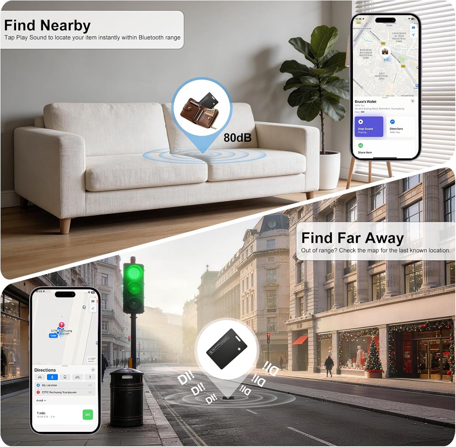 Rechargeable Wallet Tracker Card for Apple Find My & Android, IP67 Waterproof Bluetooth Smart Tracker, Item Locator for Wallet Keys Luggage Backpack, 2 Pack