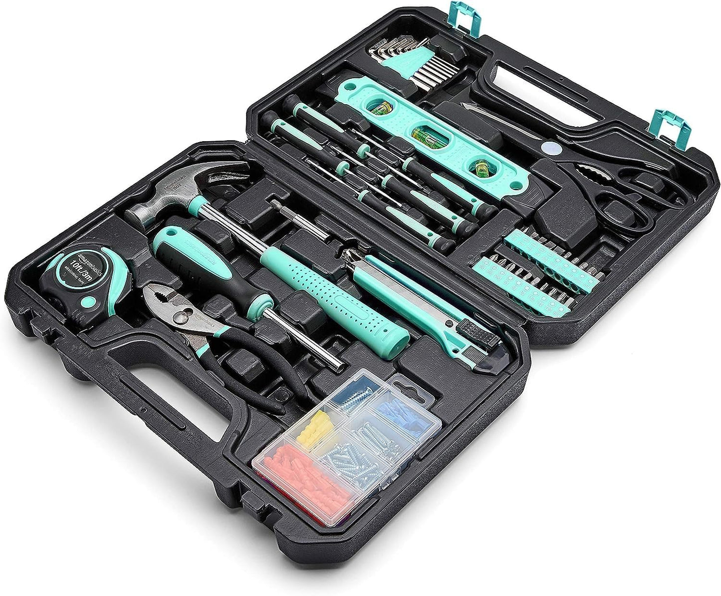 142-Piece Household Tool Kit for Home Repair, Hand Tools with Storage Case, 13.39 X 9.25 X 2.95 Inch, Turquoise