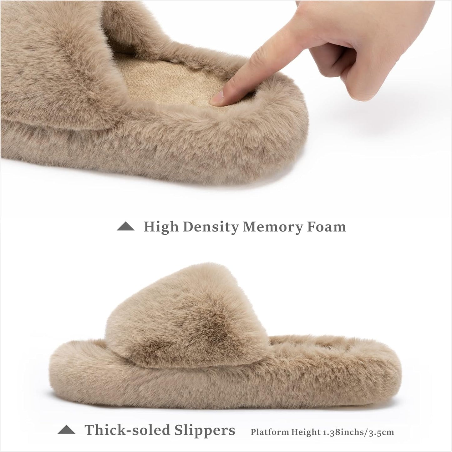 Women'S Blue Memory Foam Faux Fur Lined Open Toe Slippers for Women - US 12