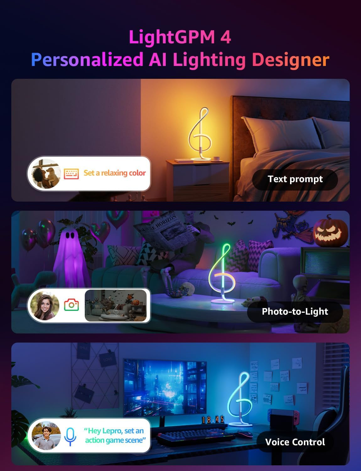 TB2 AI Smart Table Lamp, RGB+IC Addressable LED Lamps Alexa Google Home Enable, APP Control DIY Color Changing Modern Spiral Lamp, Music Sync, AI Generated Lighting LLM, 2.4 Ghz Wifi/Bluetooth