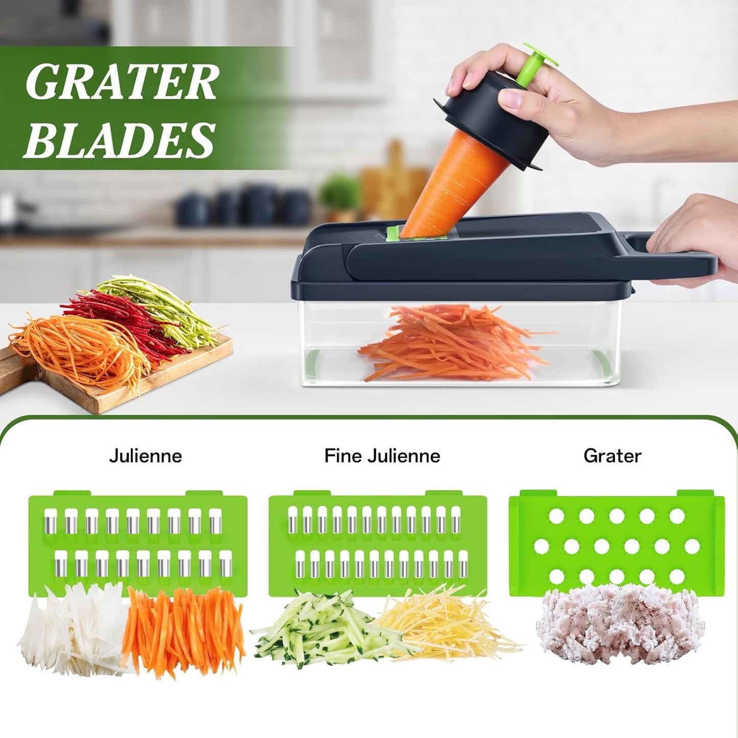 Vegetable Chopper Vegetable Cutter, 12 in 1 Kitchen Gadget, Dicer, Slicer, Onion Cutter, Salad, Cheese Grater & Egg Separator - Multi-Functional Veggie Chopper Lid with Handle (Green)