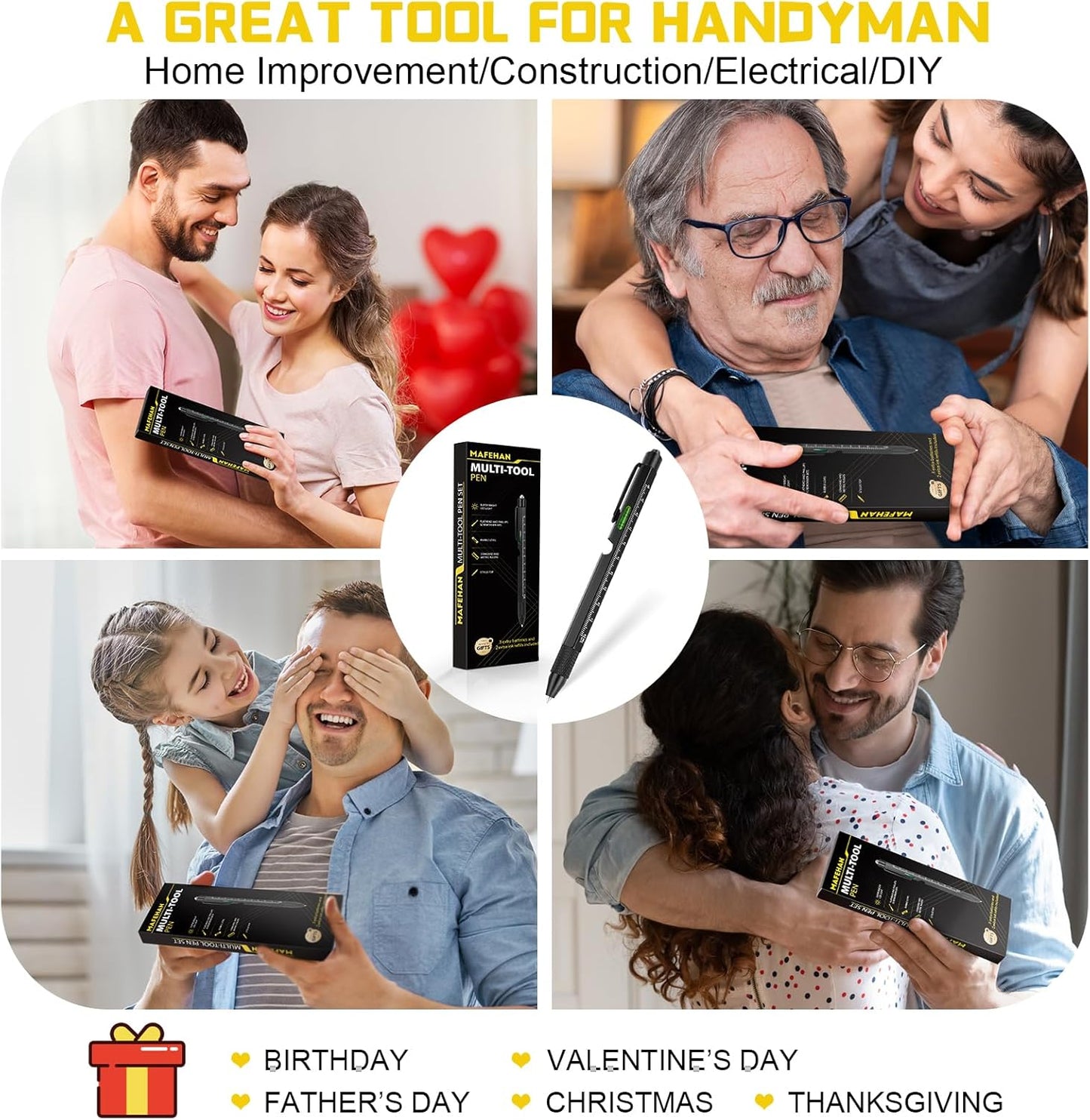 Fathers Day Dad Gifts from Daughter Son Wife,  9-In-1 Multitool Pen with LED Light, Gifts for Husband Dad Grandpa, Cool Birthday Gadgets for Men