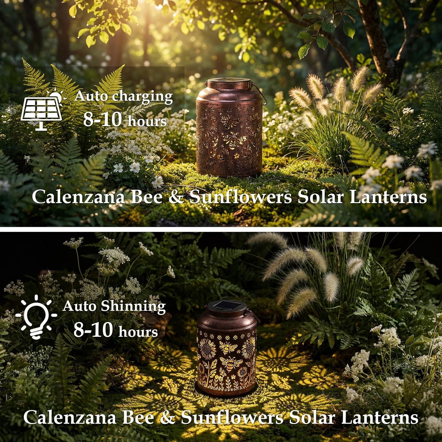 Outdoor Waterproof Solar Lanterns Bee & Sunflower Hanging Solar Garden Light, Christmas Birthday Gifts for Women Mom Grandma, Metal Solar Decoration outside for Yard, Patio, Backyard, Porch