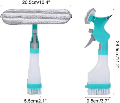 4 in 1 Window Cleaning Kit,Multifunction Window Cleaner Tool with Spray Bottle Squeegee & Microfiber Washer Head for Indoor Outdoor Glass Shower Car