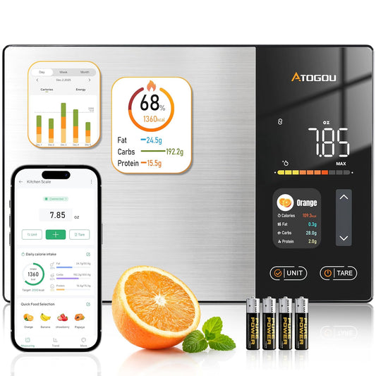 Smart Food Kitchen Scale with Nutrition Calculator, Color Display & Free App, Precise Portion Control, Calorie & Macro Tracking for Weight Loss & Meal Prep Grey