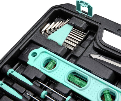 142-Piece Household Tool Kit for Home Repair, Hand Tools with Storage Case, 13.39 X 9.25 X 2.95 Inch, Turquoise