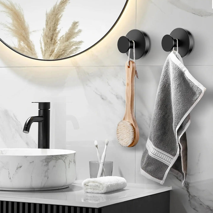 Sleek Matte Black Wall-Mounted Towel Hooks - 2-Pack for Effortless Organization in Any Space