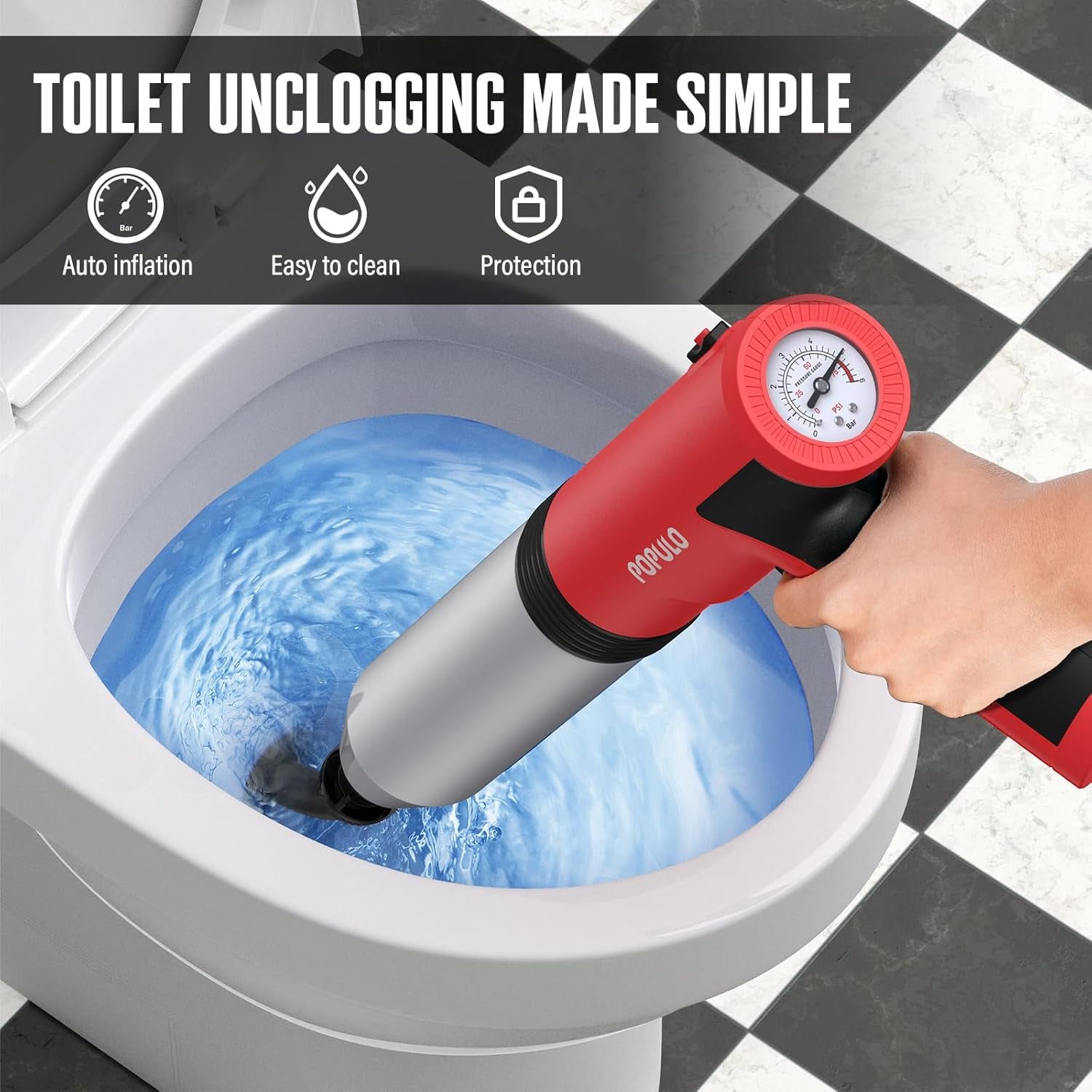 Electric Toilet Plunger High Pressure Drain Unclogger Plungers for Bathroom, Floors, Heavy Duty Versatile Home Toilet Unclogger Tool