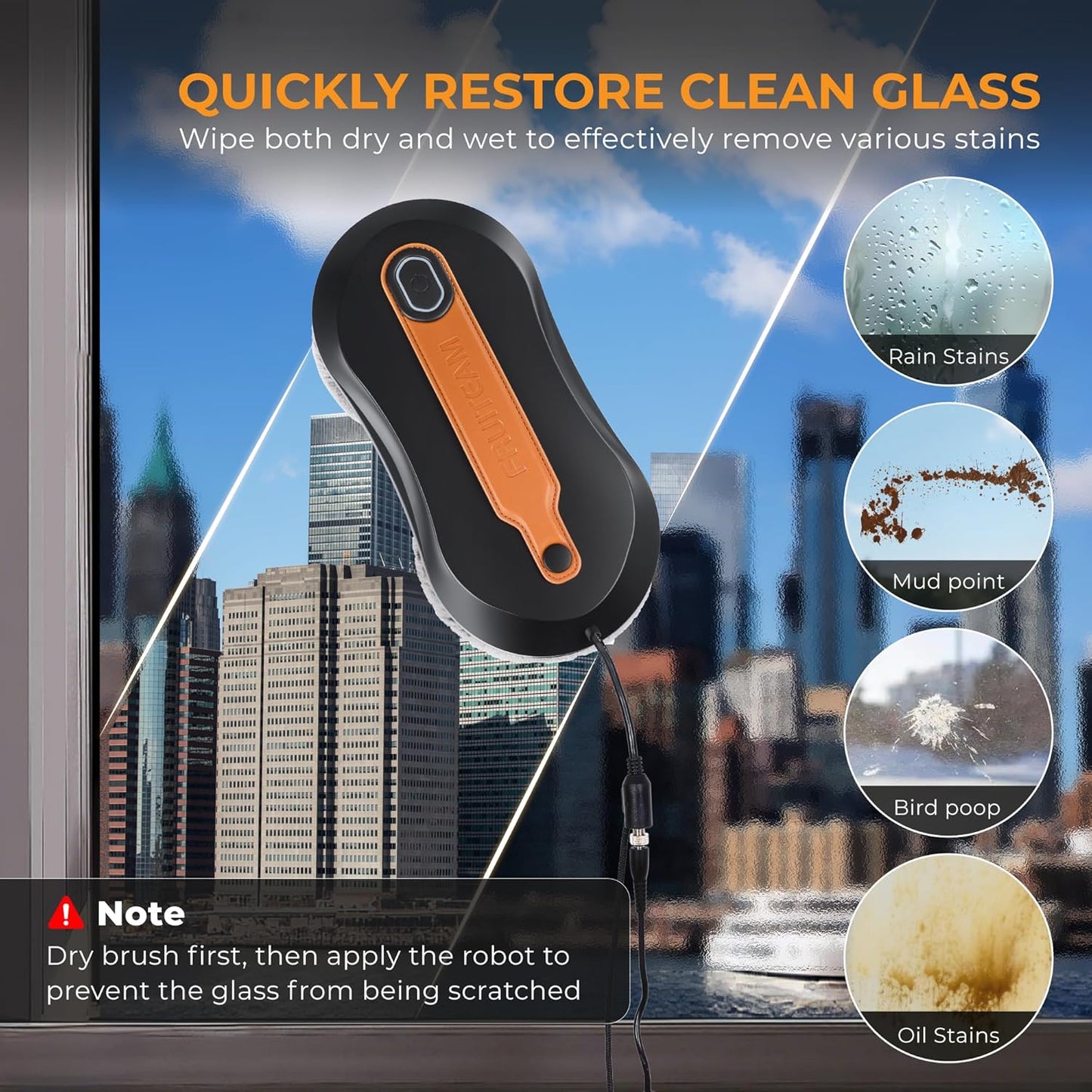 Window Cleaning Robot with Dual Water Spray, APP and Remote Control, Automatic Window Cleaner with Leather Belt for Frame Glass, Triple Safety System, Smart Path Detection