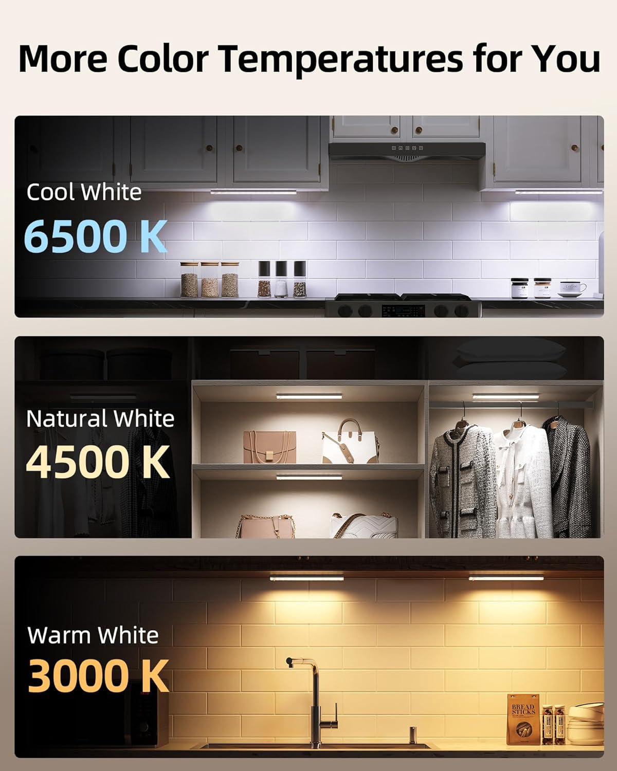 6-Pack under Cabinet Lighting with Charging Station, 2000Mah Rechargeable Wireless Motion Sensor Lights, 3 Color Temps, Dimmable, Timer, Magnetic, with Remote Control for Kitchen, Closet, Stair