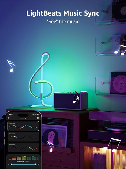 TB2 AI Smart Table Lamp, RGB+IC Addressable LED Lamps Alexa Google Home Enable, APP Control DIY Color Changing Modern Spiral Lamp, Music Sync, AI Generated Lighting LLM, 2.4 Ghz Wifi/Bluetooth